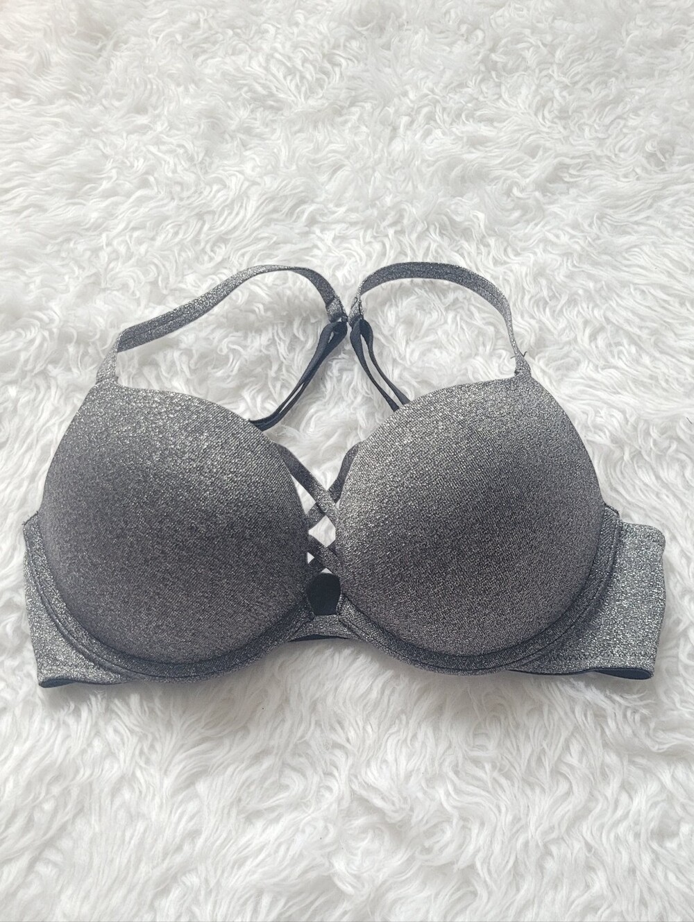 La Senza Beyond Sexy Metallic Silver Extra Push Up Adjustable Straps Size 32C
